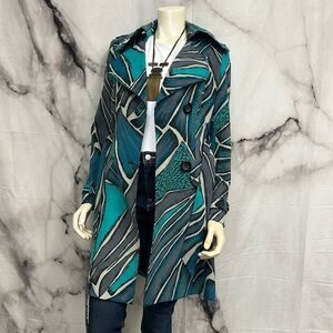 *Alberto Makali teal print abstract jacket